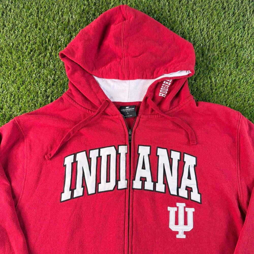Indiana Hoosiers Red Zip Up Hoodie Large Spell Out Logo University Y2K